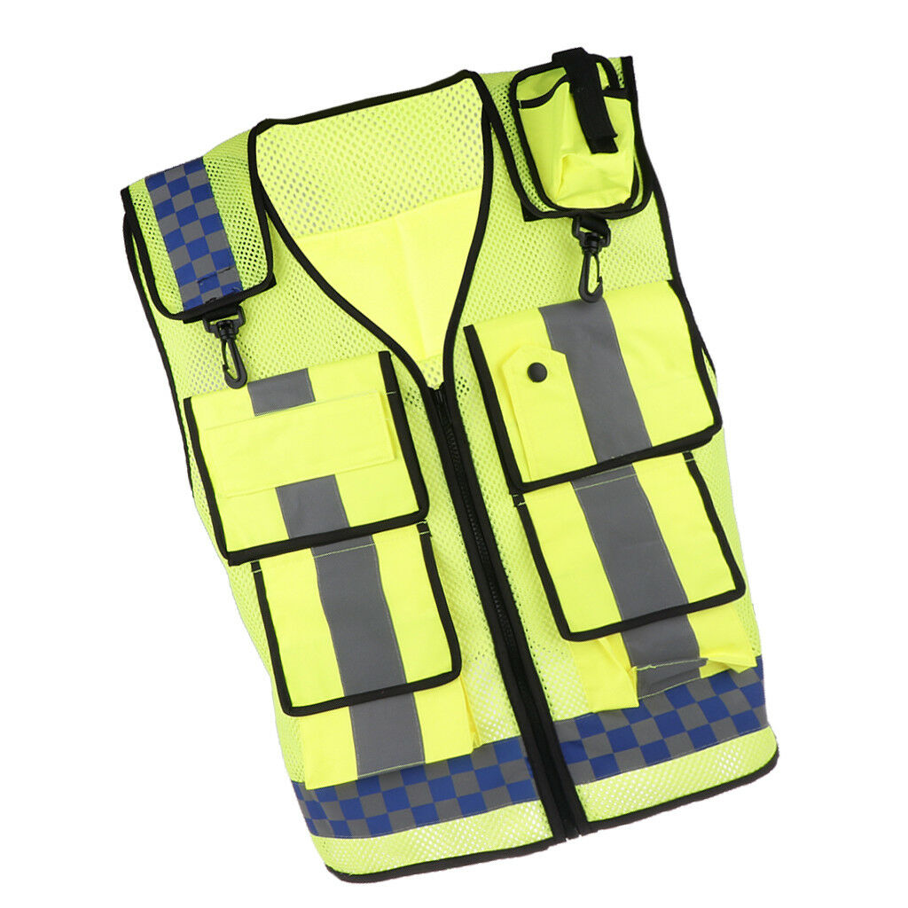 Reflective Safety Vest, Bright Neon Color w/ Reflective Strips, Zipper Front