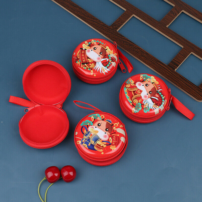 1PC Ox Happy new  year Earphone Organizer Box Small Coin Pocket Gift Coin.l8