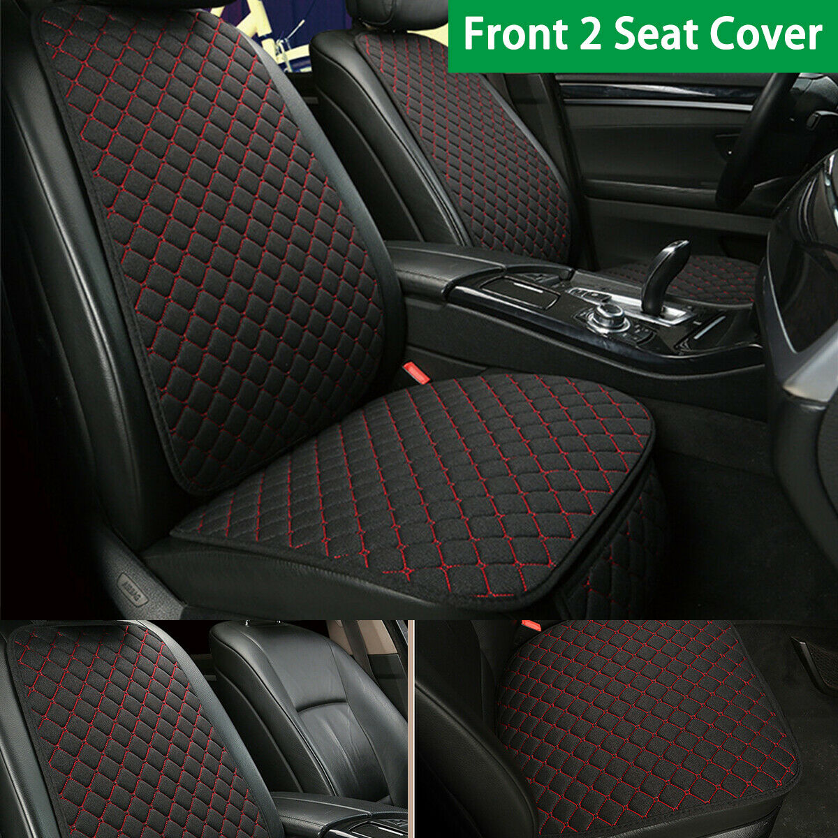 2* Front Seat Cover Breathable Linen Cushion Protector For Auto Car Black + Red