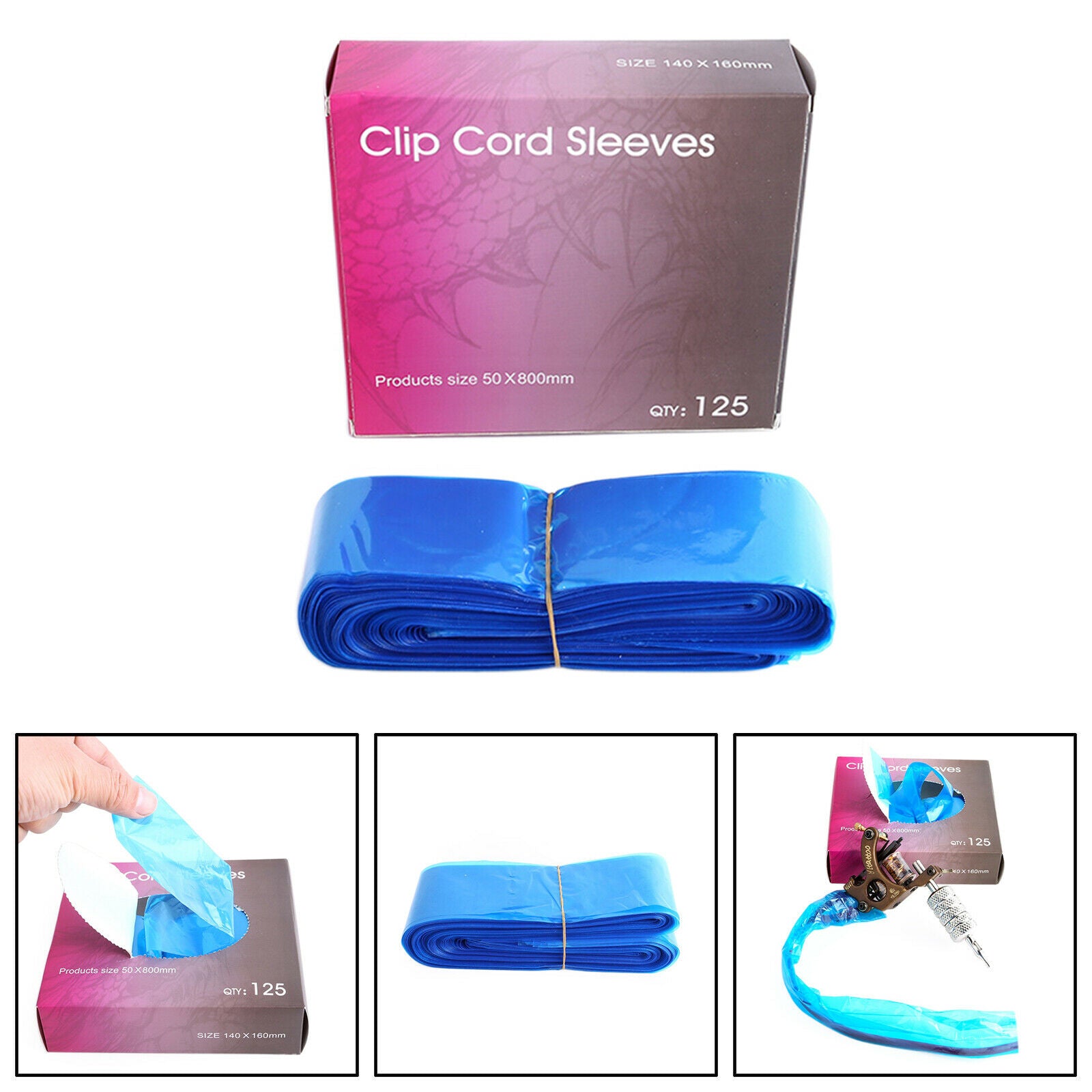 Blue Disposable 125pcs Tattoo Machine Clip Cord Sleeves Cover Bags Supply  BS5