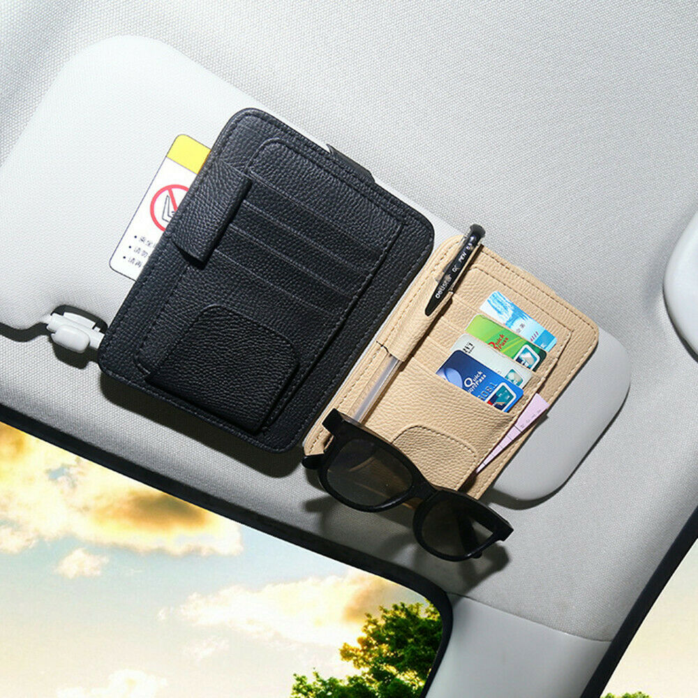 Auto Car Sun Visor Leather Storage Bag Pen Sunglasses Umbrella Stowing Tidying
