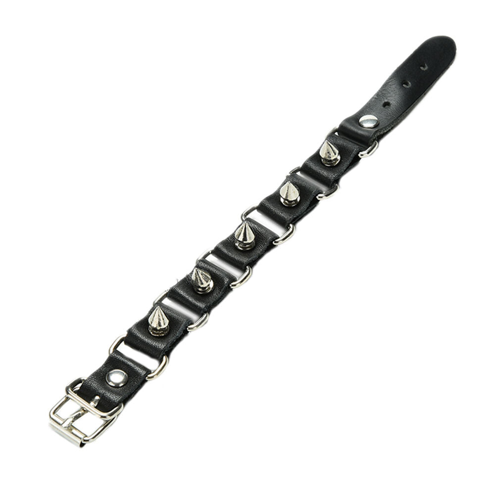 Gothic Metal Cone Stud Spikes Rivet Leather Wristband Bangle Cuff Bracelet.l8
