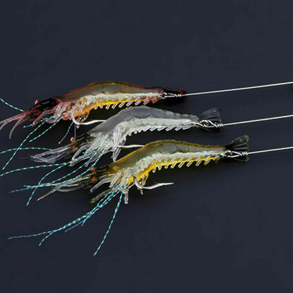 6pcs Soft Shrimp Artificial Bait Luminous Silicone Prawn Fishing Lures Hook Bait