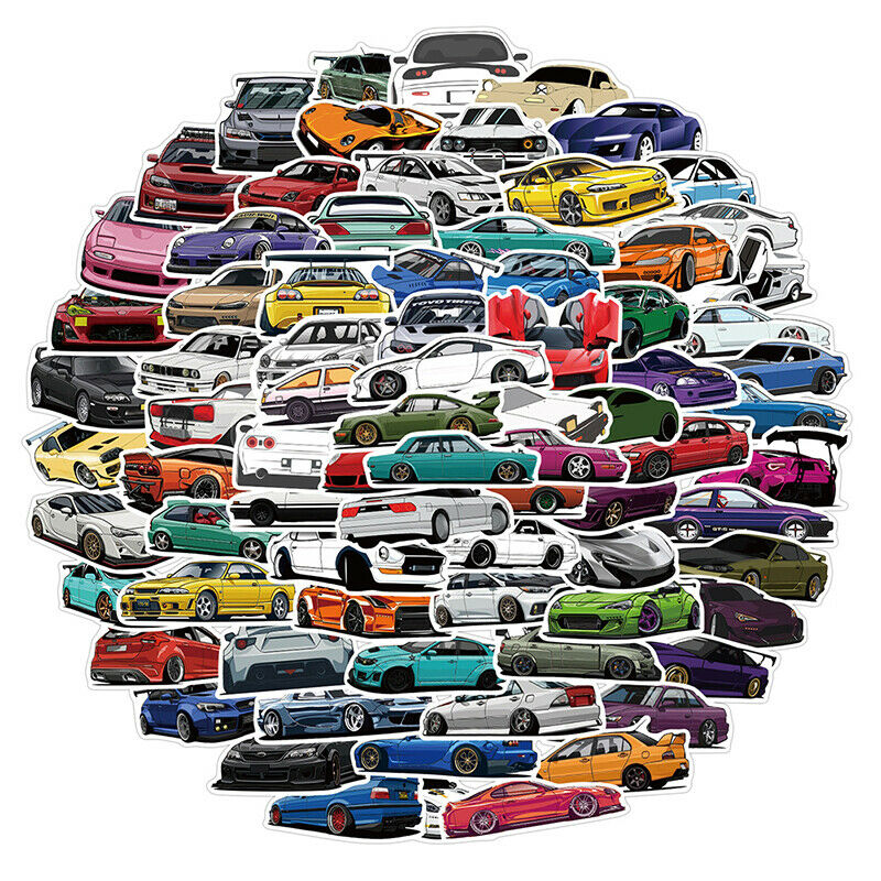 50pc Cartoon Modified Performance Car Stickers Snowboard Laptop Luggage G.l8