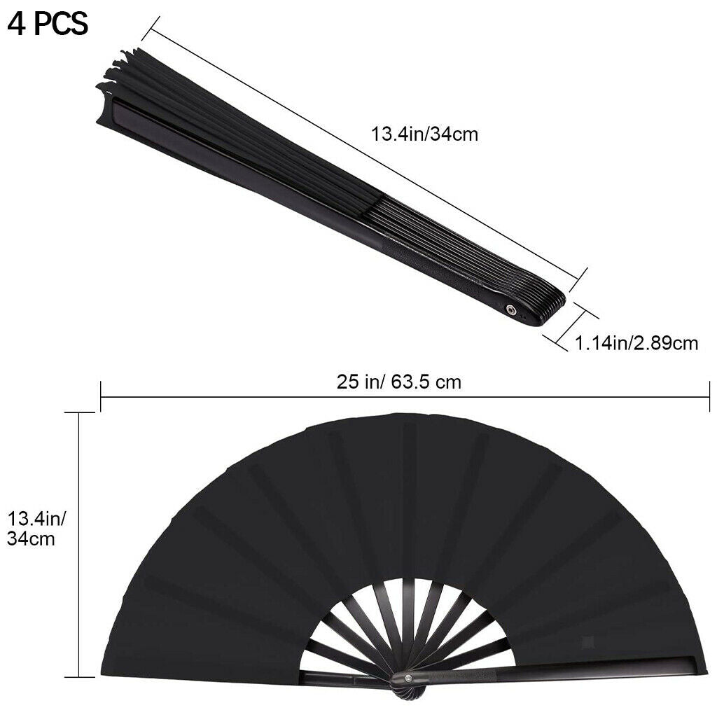 4Pcs Large Folding Fan Kung Fu Black Folding Hand Fan Performance Party