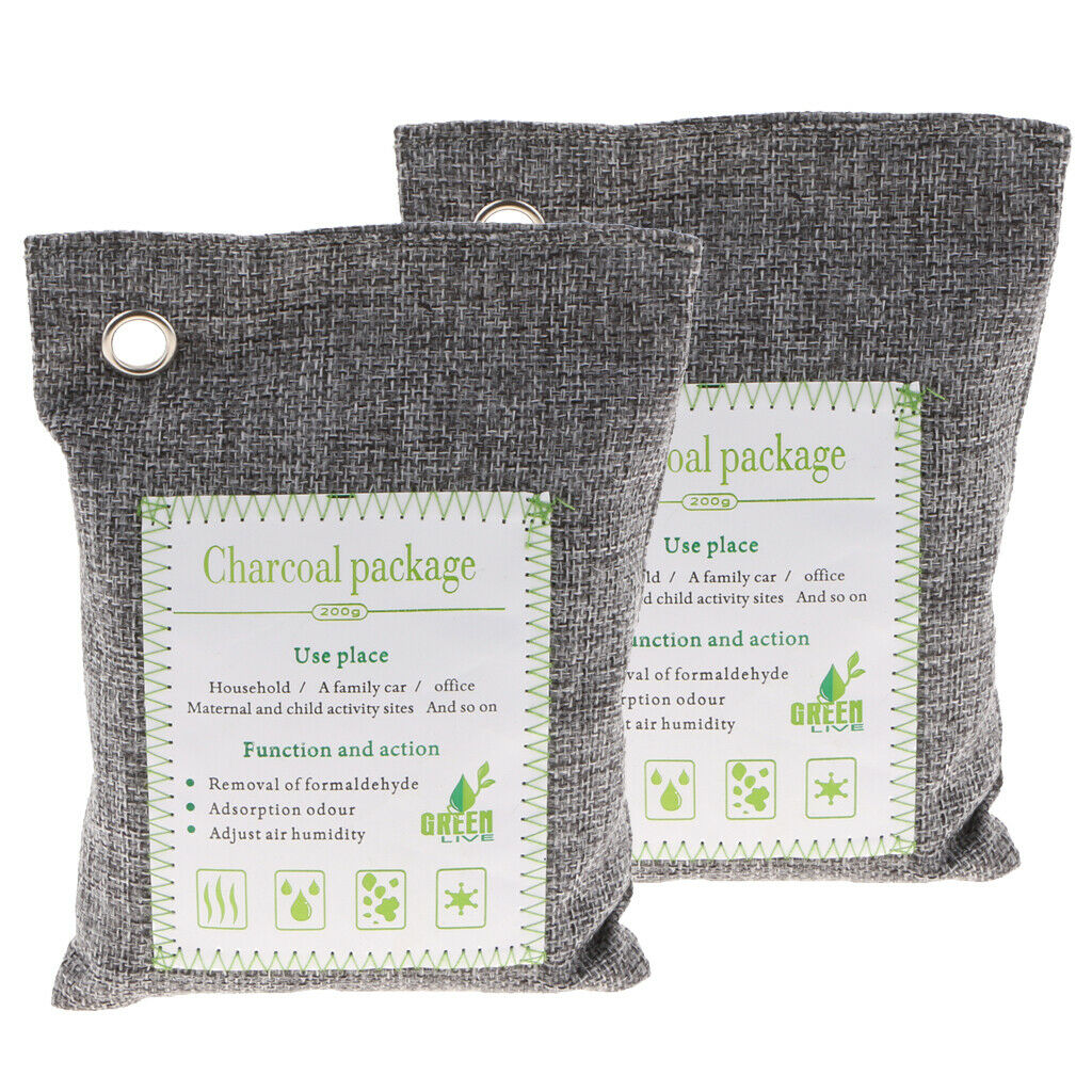 2 Pack Bamboo Odor Eliminator Bags 500g, Natural Bamboo Charcoal Air Purifying