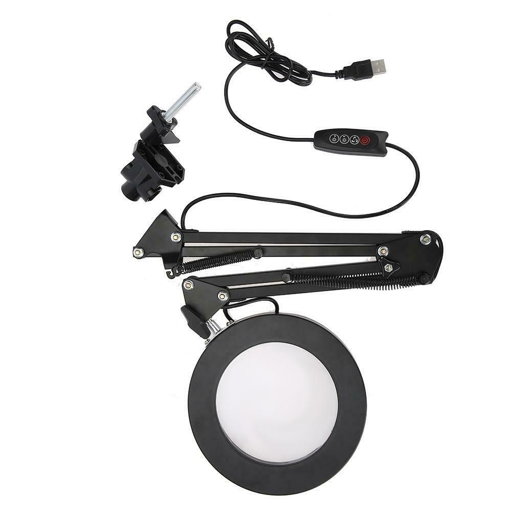 LED Light Large Lens Lighted Lamp Desk Magnifier Clamp Clip Magnifying Glass KIT