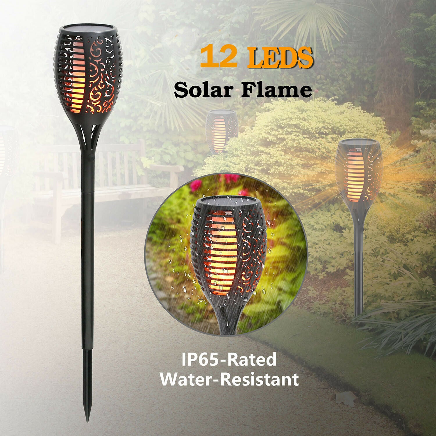 4X 12LED Flame Solar Torch Light Waterproof Flickering Dancing Path Garden Lamp