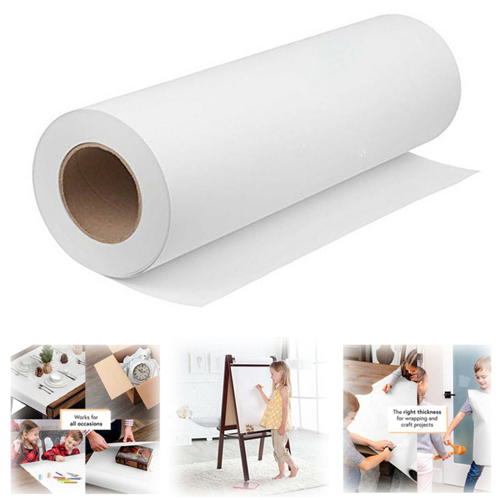 White Kraft Arts and Crafts Paper Roll for Paints, Wall Art,Easel Paper,Wrapping