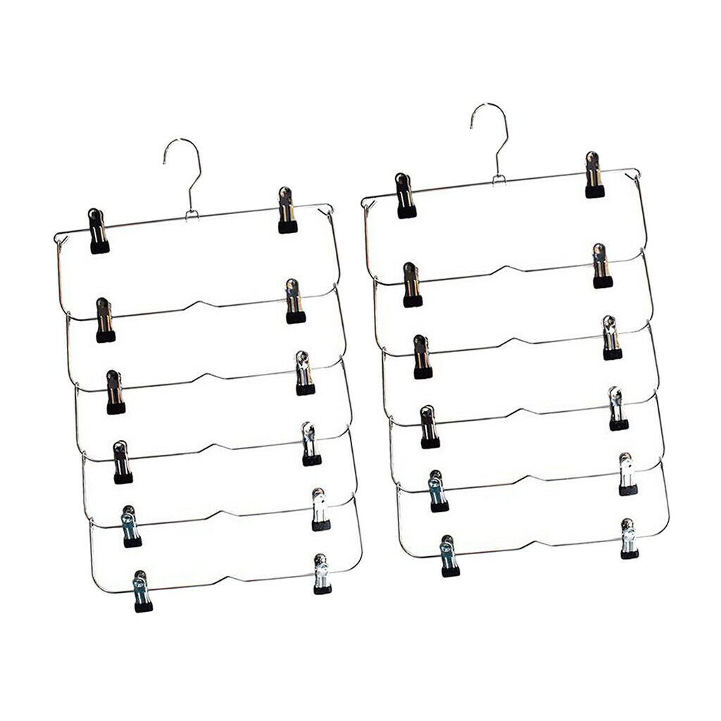 6 Tier Skirt Hangers Pants Hangers Closet Organizer Fold Up Hangers 2pcs