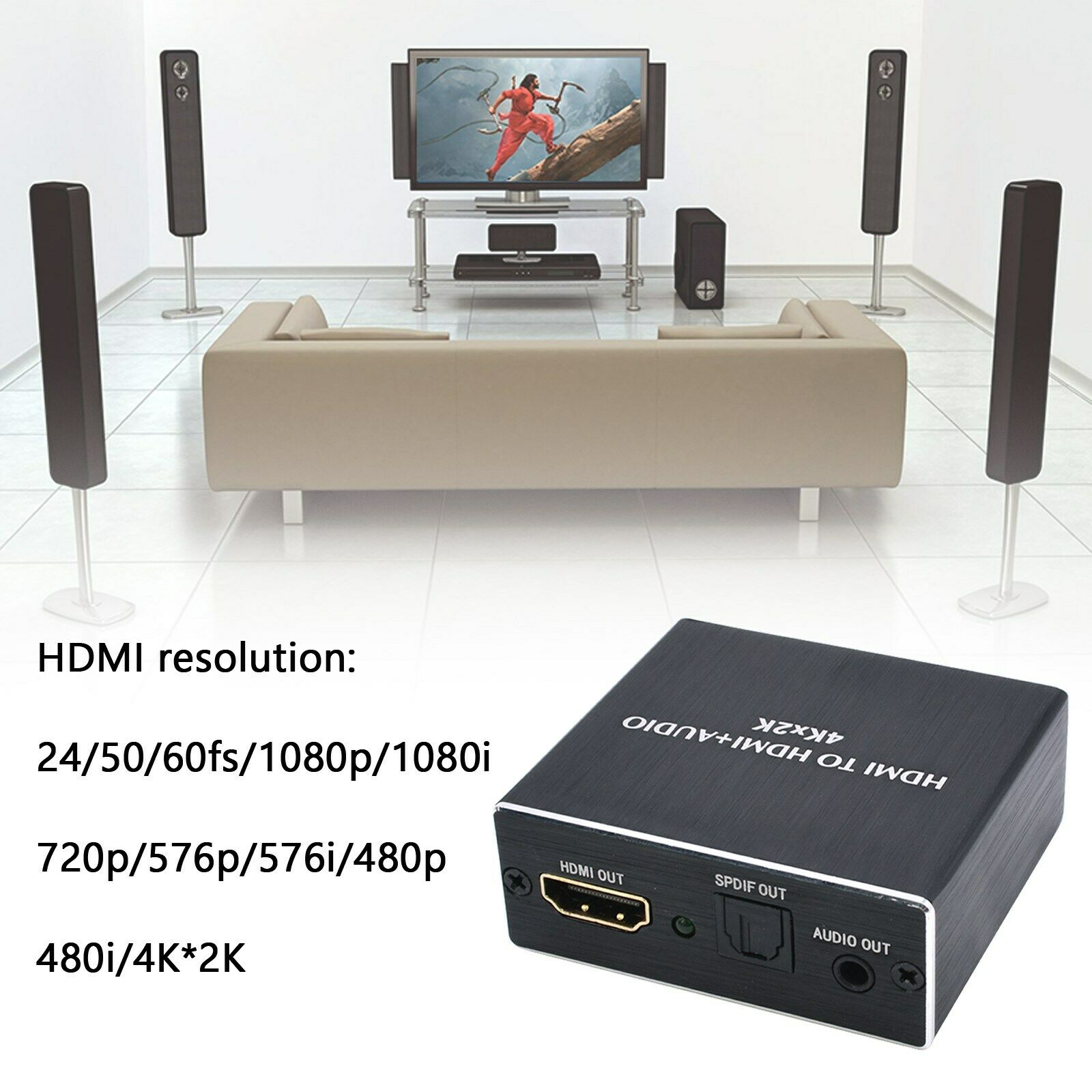 4K HDM to HDM and Optical TOSLINK SPDIF 3.5mm Audio Extractor Converter CN