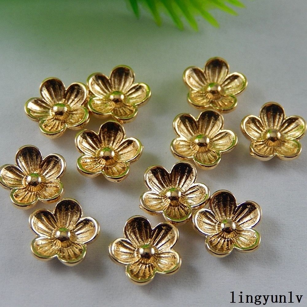 40 pcs Golden Alloy Five Petals Flower Embellishment Jewelry Art Craft 9x9x2mm