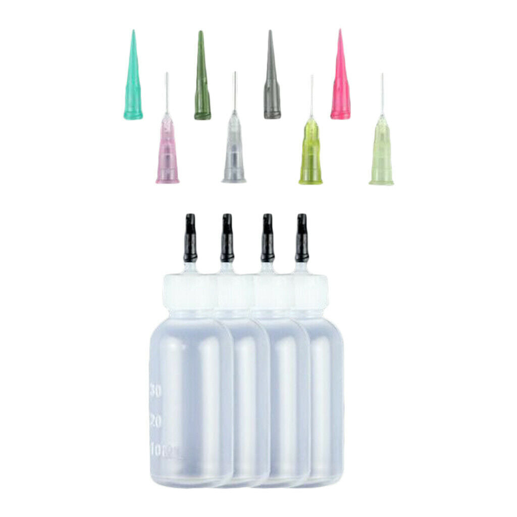 Empty Plastic Ink Glue Squeeze Syringe Bottles w/ Paint Solvent Needle Tips