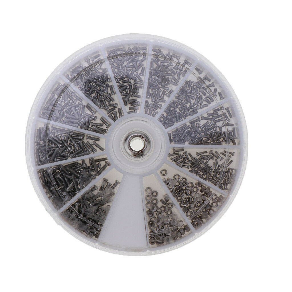 600pcs Tiny Glasses Screws Nuts Watch Repair Tool Kit in 12 Grids Round Box,