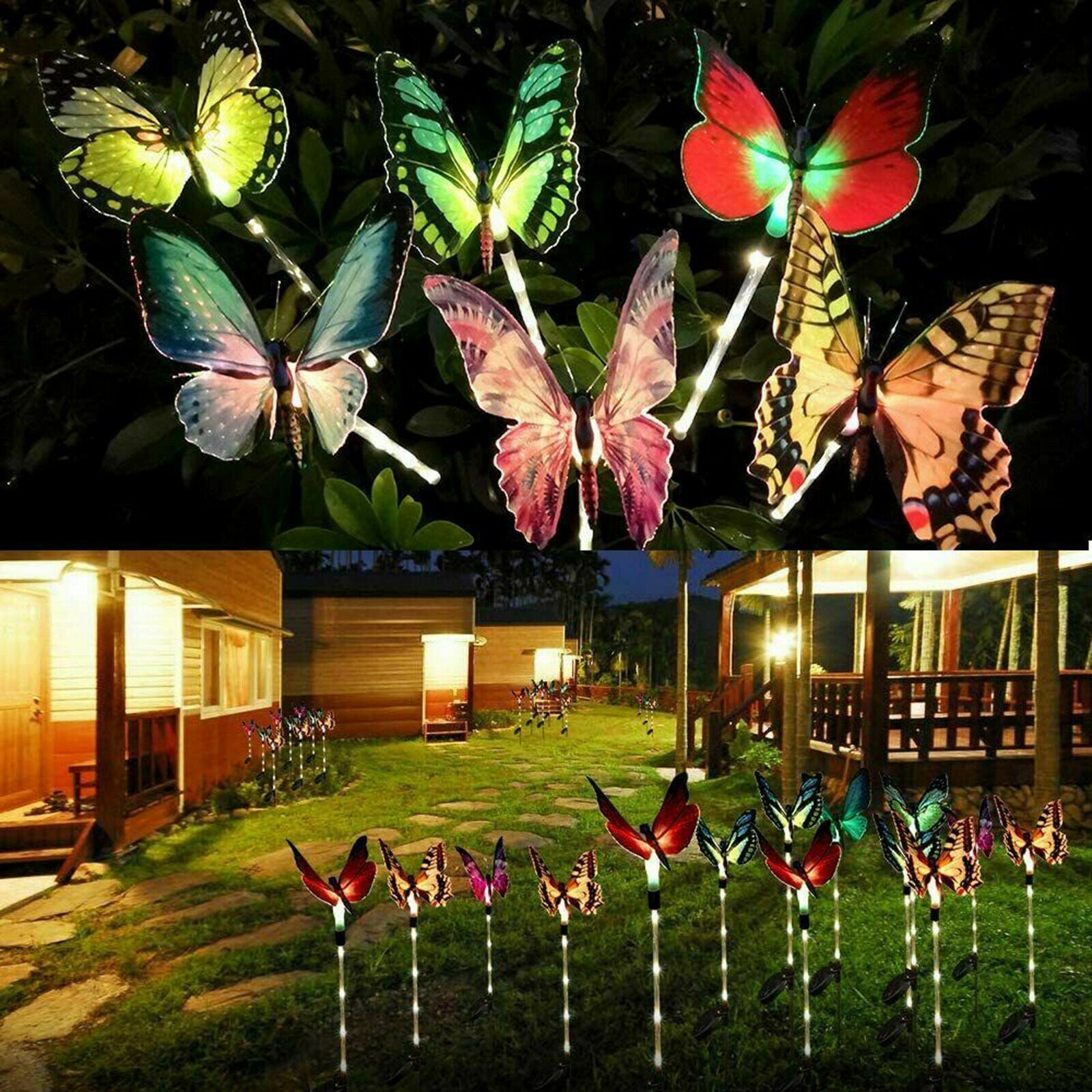 Outdoor Solar Butterfly Garden Lights Yard Lawn Ground Light Holiday Lamp