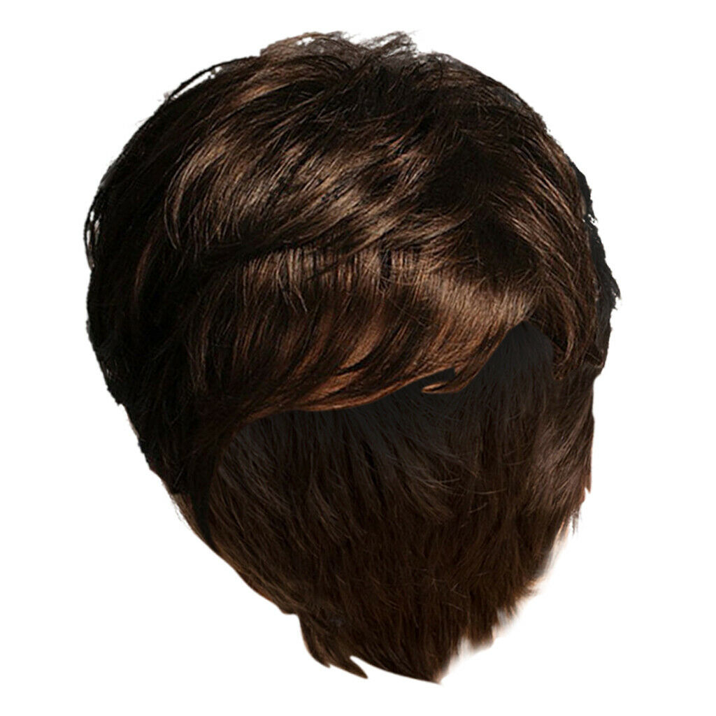 8’’ Women Fashion Chic  Short Straight Wavy Pixie Cut Side Part Wig Brown