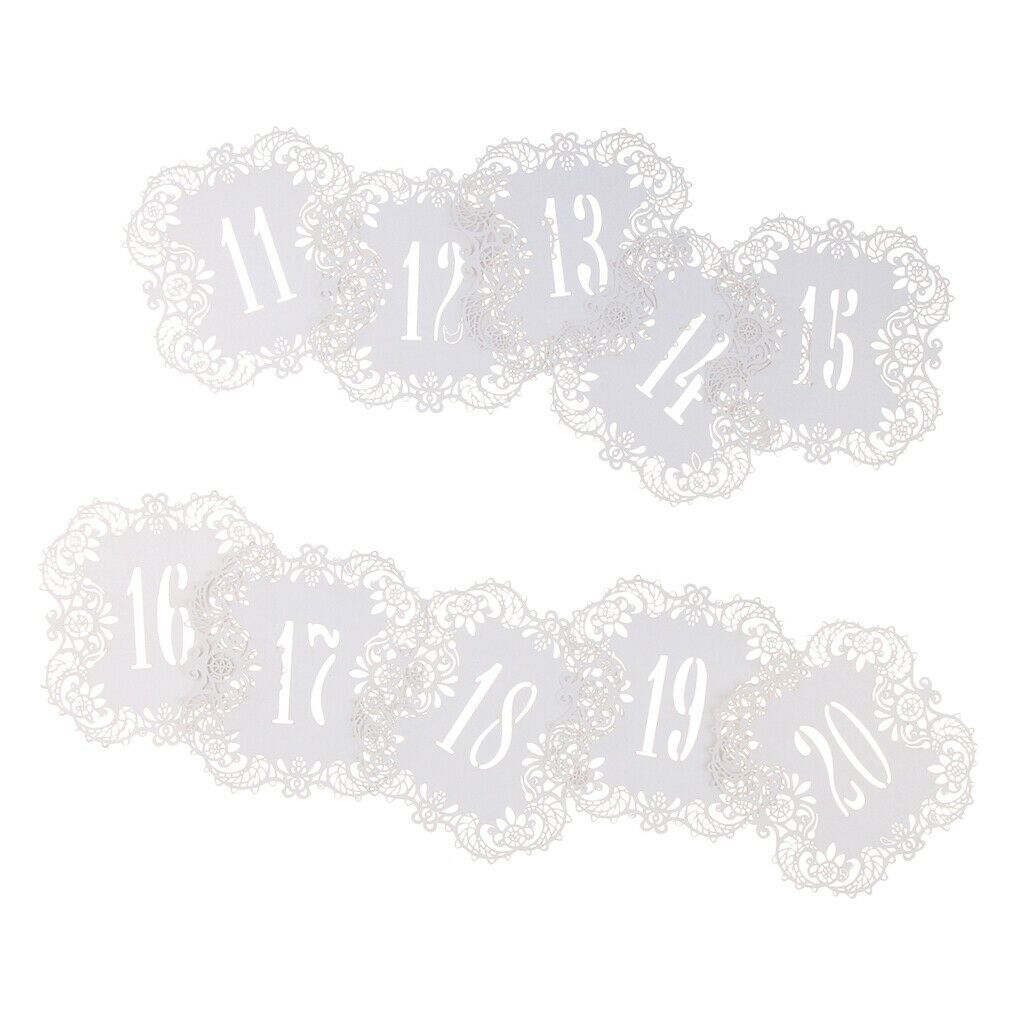 11-20 Tables Numbers Die Cut Lace Paper Table Number Cards Wedding Party Decor