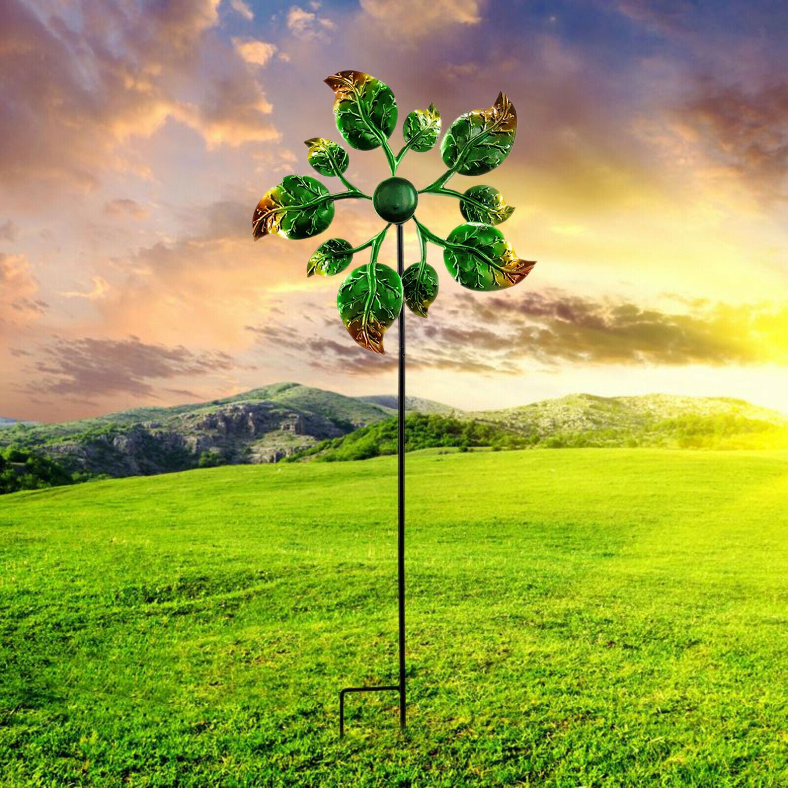 Plant Windmill Stake Stick Metal Garden Landscape Backyard Ornaments Arts