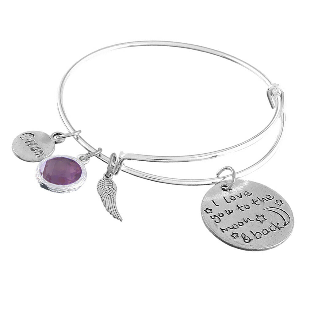 Hidden Hollow Beads Birthstone Expandable Women's Wire Bangle Bracelet 1