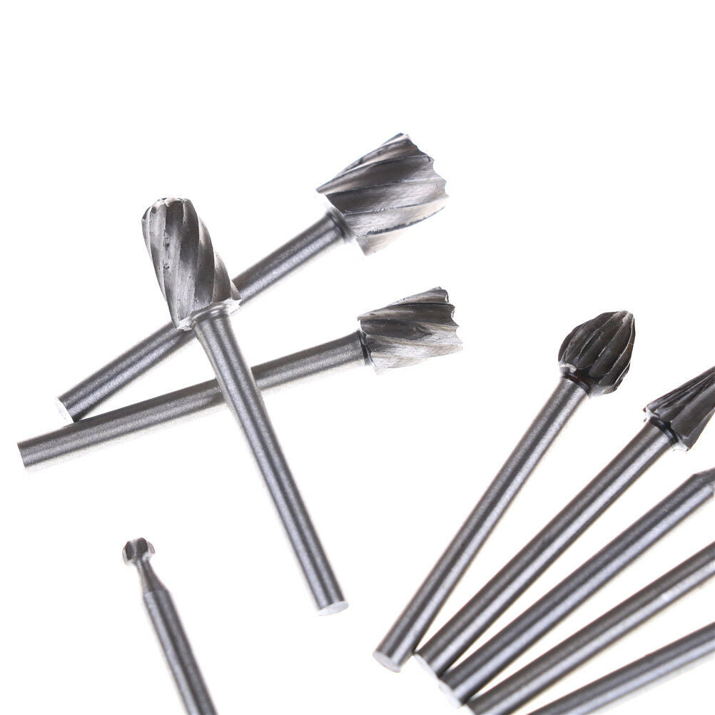 10pcs 1/8 Inch Shank Milling Rotary File Burrs Bit Set Wood Carving Rasp NC