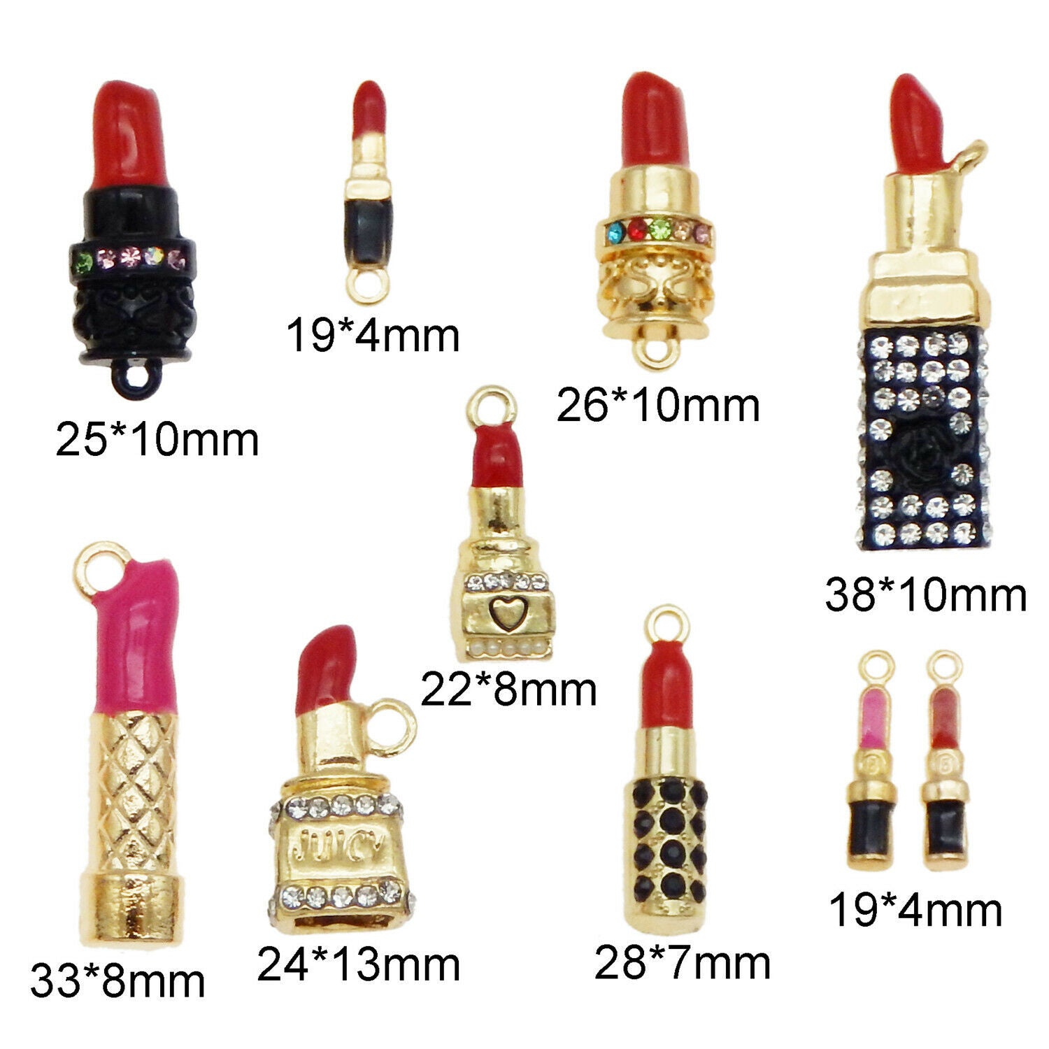 10pcs/Pack Colorful Enamel Plated Cosmetic Lipsticks Pendant Charms DIY Findings