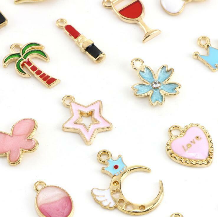 30X Mixed Drop oil Pendant Cartoon Star/moon/Crown DIY Necklace Bracelet crafts