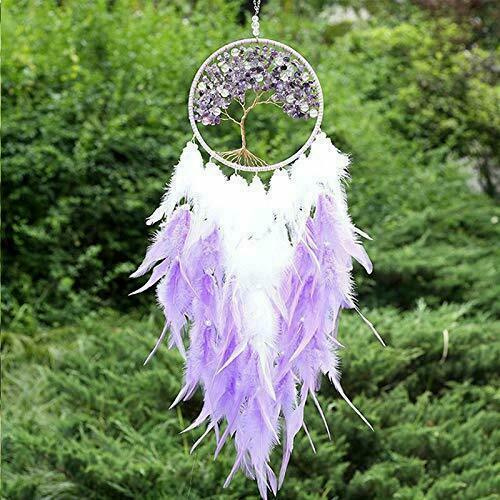 Dream Catcher Tree of Life with LED Lights Handmade Feather Decor Large Purple