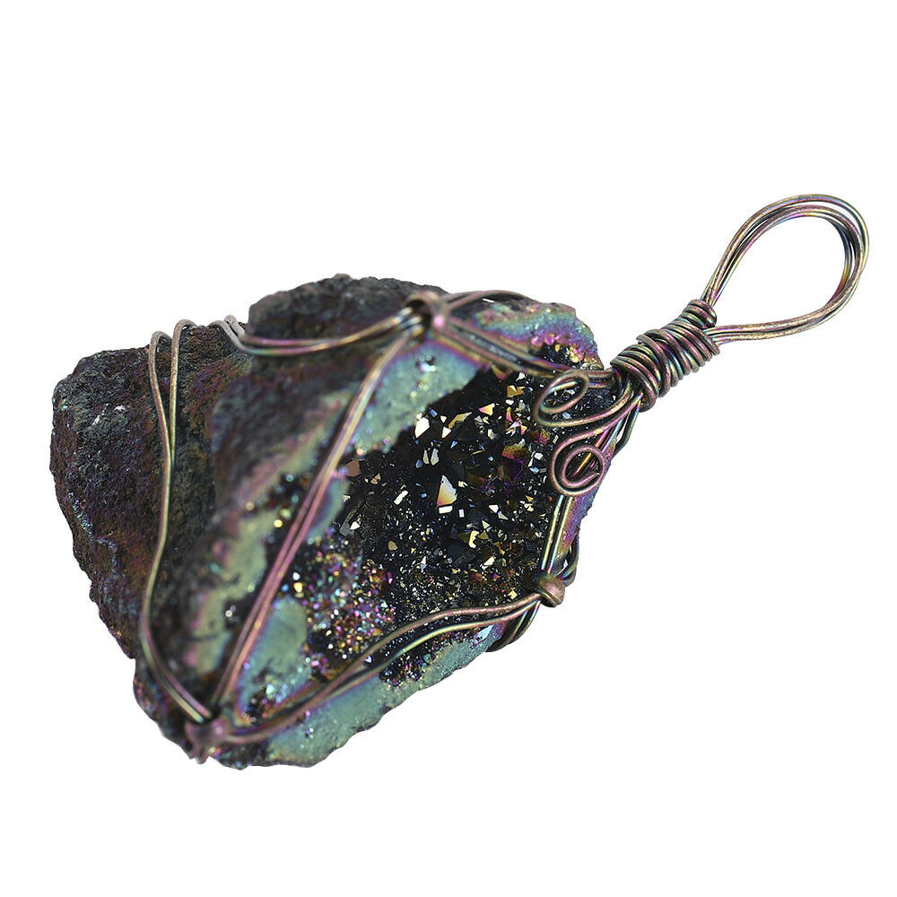 New Wrap Rainbow Titanium Crystal Agate Druzy Quartz Geode Pendant Bead Craft US