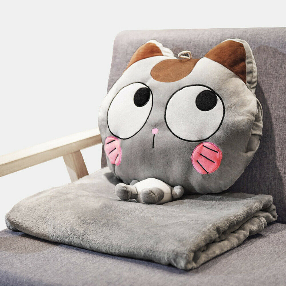 Portable Throw Pillow Blanket Set Cute Plush Cat Animal Toys Home Rug Gift