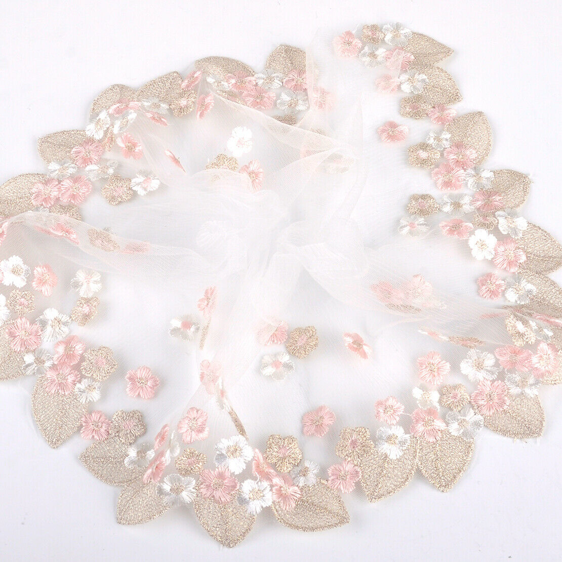 1 Yard Embroidered Leaf Floral Flower Tulle Lace Trim Sewing Wedding Dress An