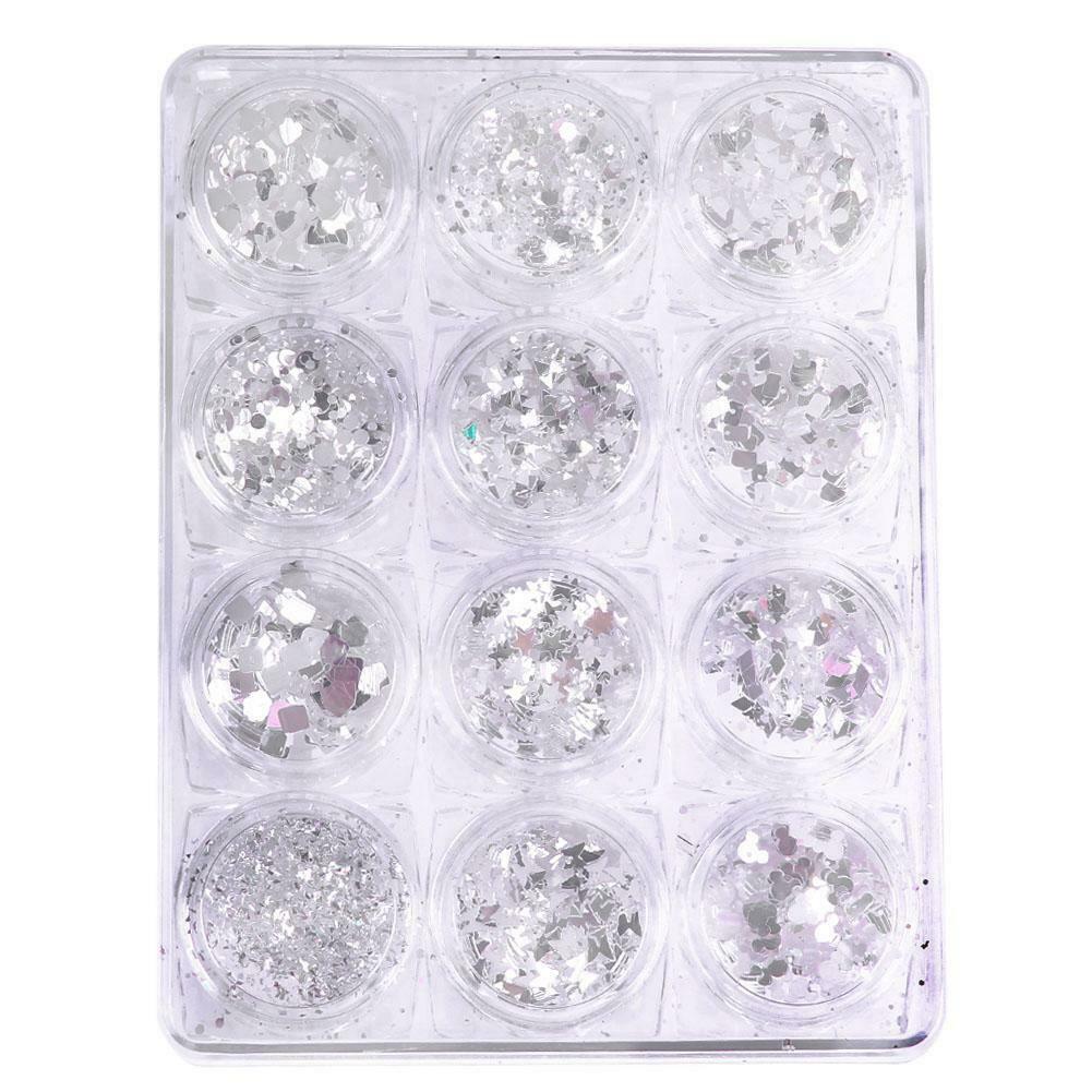 12jars/set Mixed Shaped Nail Art Glitter Sequins Tips Manicure Decor Tools @