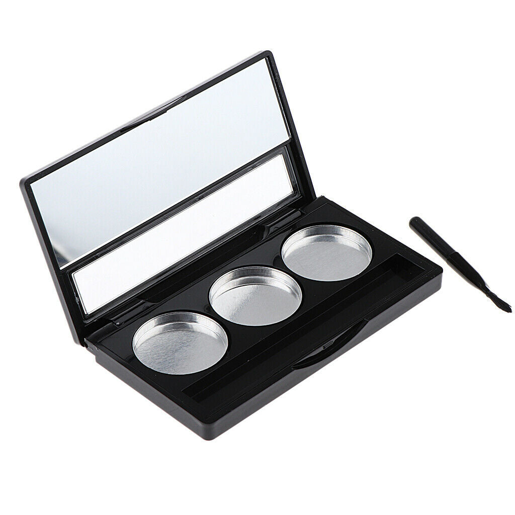 Black DIY Empty 3 Grid 26mm Eyeshadow Lipstick Blush Palette Box Case Square
