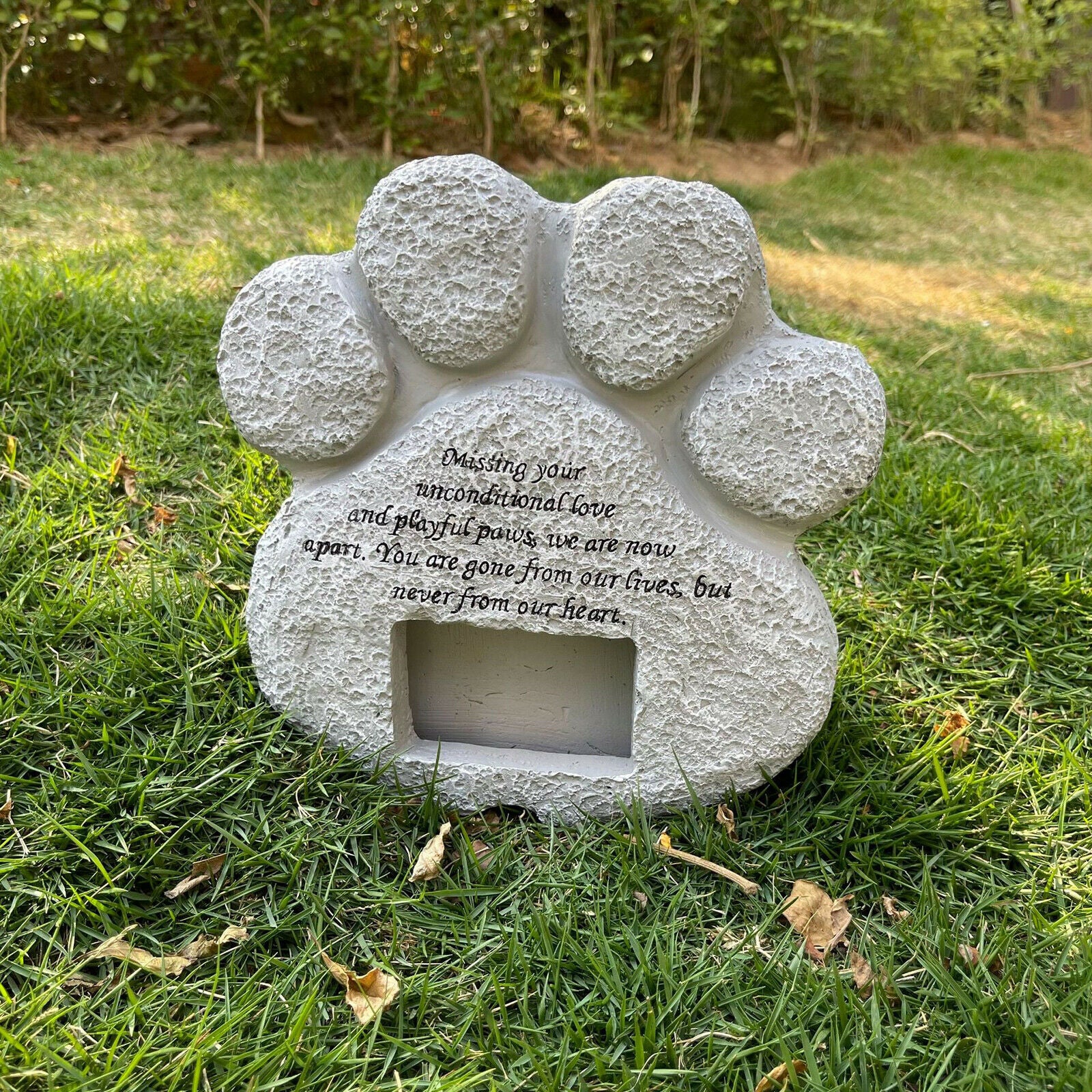 Pet Memorial Stone Grave Marker Puppy with Photo Frame Garden Sympathy Gifts
