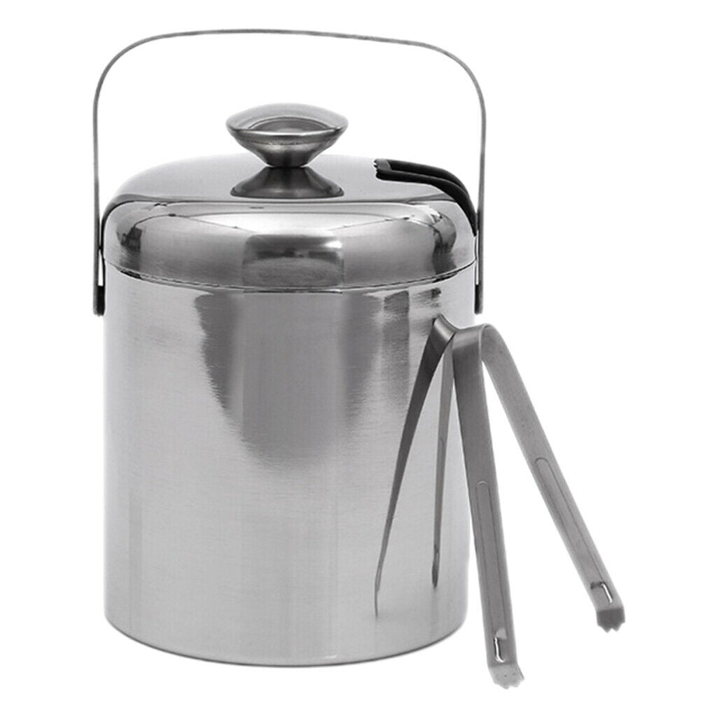 1.3L Stainless Steel Ice Bucket Champagne Wine Cooler with Handles Bar Party