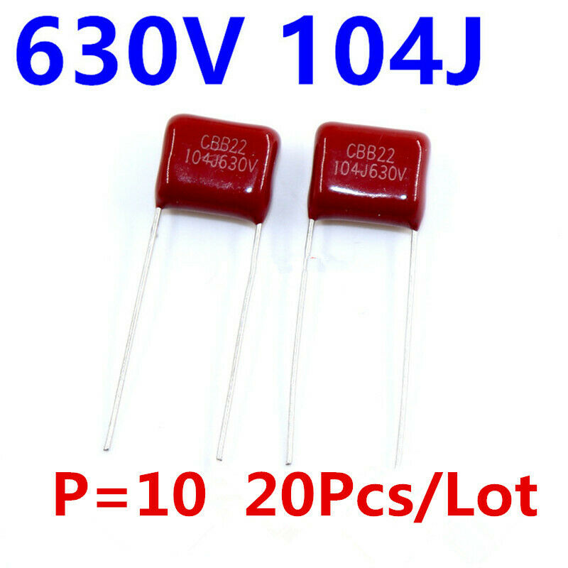 20Pcs CBB Capacitor 630V 104J 104 0.1UF 100NF 104J630V Pitch 10mm P10