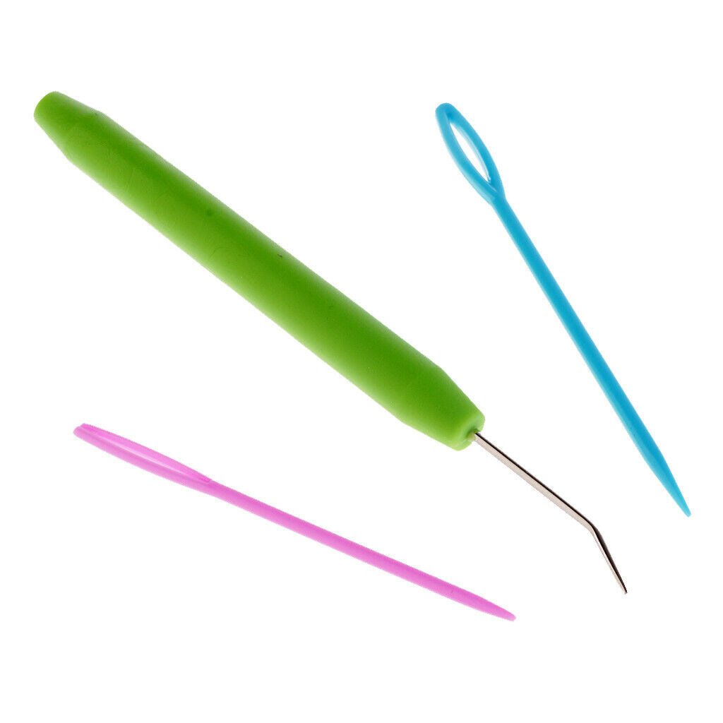Plastic Handle Knitting Loom Hook & 2pcs Plastic Needles Set Knitting Tools