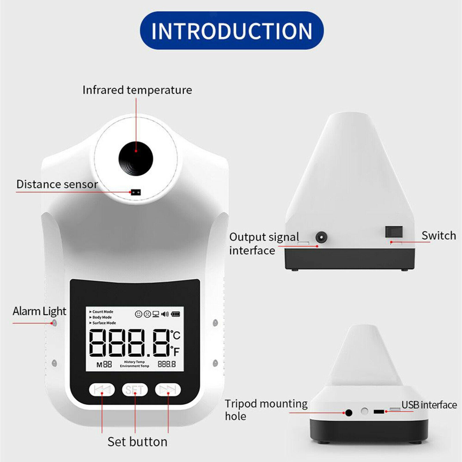 K3 Pro Wall Mounted Infrared Frontal Thermometer Without Fever Alarm