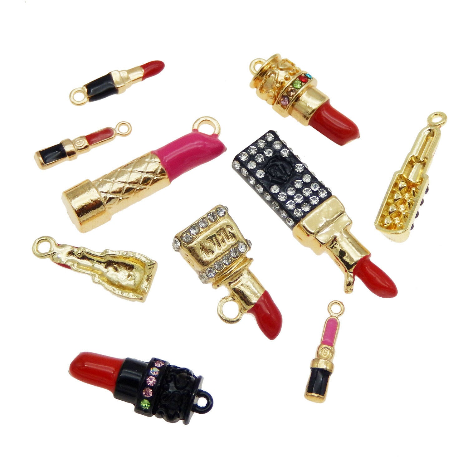 10pcs/Pack Colorful Enamel Plated Cosmetic Lipsticks Pendant Charms DIY Findings