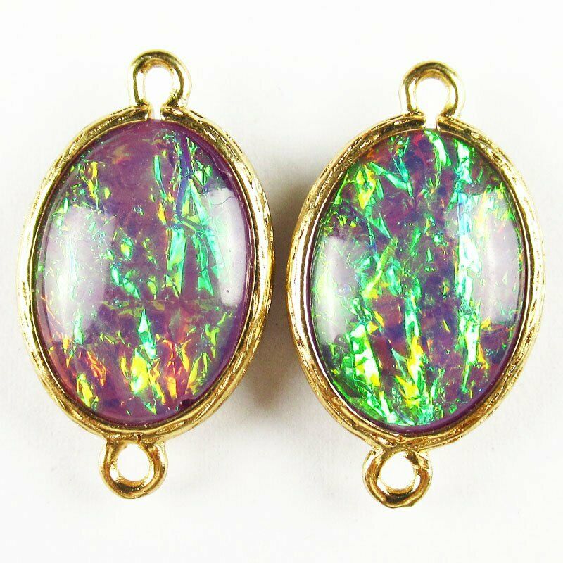 12pcs Wrapped Rainbow Opal Oval Connector Pendant 21g 20x15x6mm/26mm A-425DP