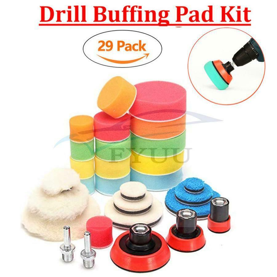 29 PCS 1/2/3 Inch Car Foam Drill Buffing Polishing Woolen Pad Kit Buffing Pads