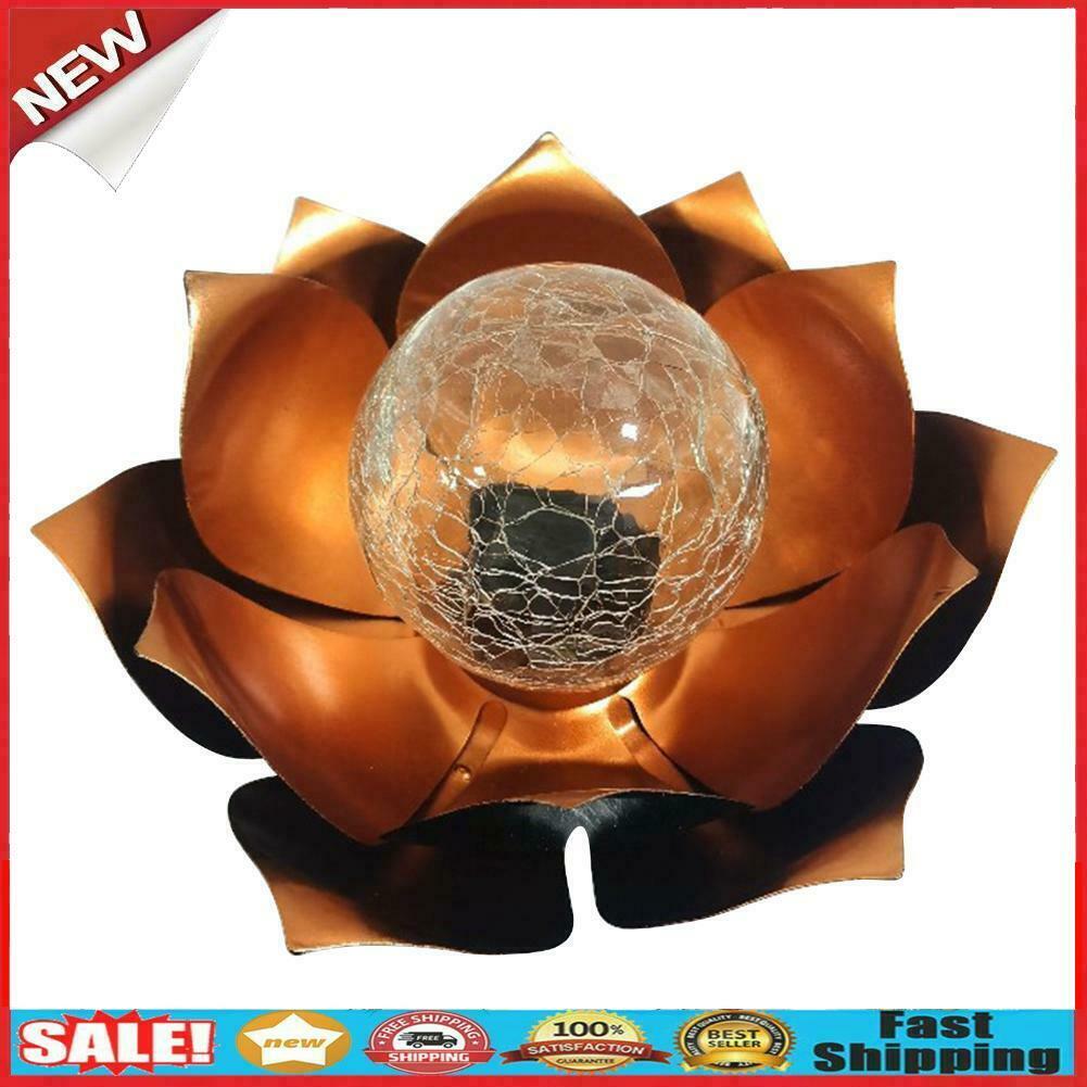 Solar Light Outdoor Garden Waterproof Crackle Globe Glass Lotus Flower LED Lig @