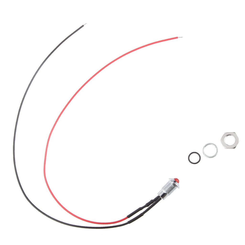 2x DC 24V 5/16" 8mm Red LED Metal Indicator Dash Light Lamp with Wire Lead