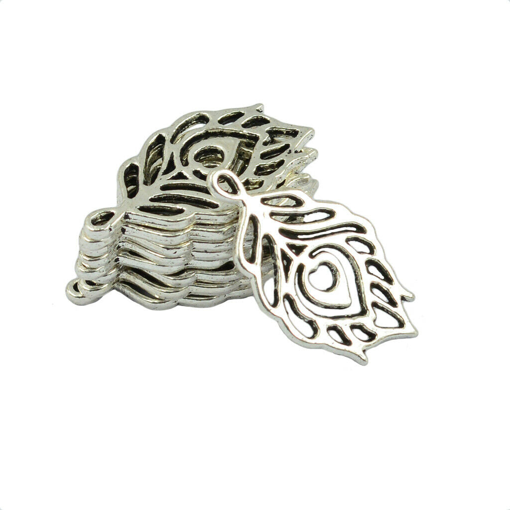 50pcs Alloy Metal Feather Charms Bracelet Link Connector Beads for Jewelry
