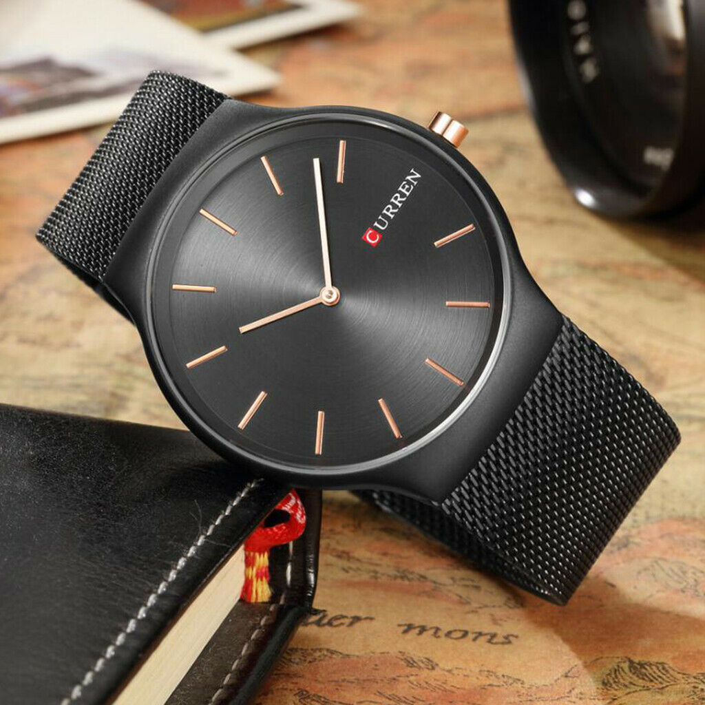 Men Waterproof Quartz Watch Steel Watch Band Casual Watch Black