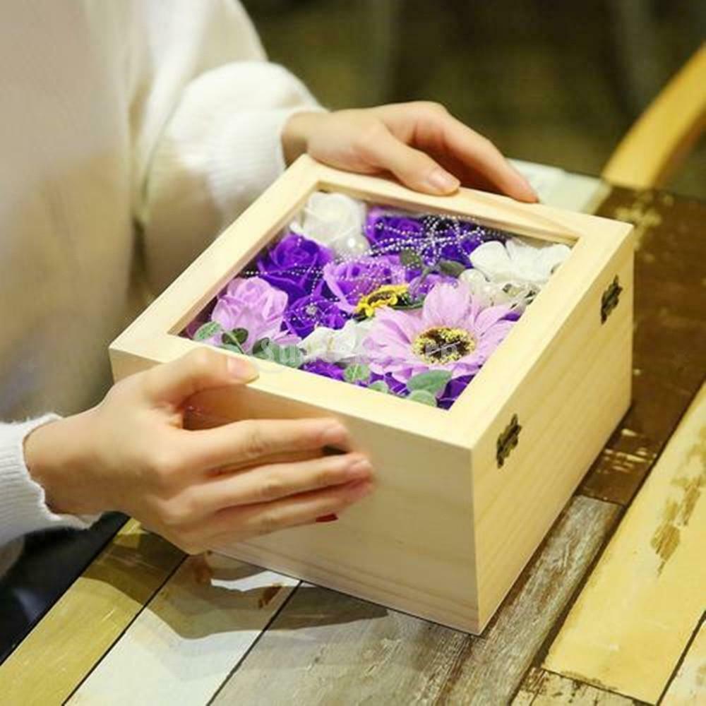 Wooden Lockable Hinged Box Glass Top Display Case Flower/Crafts/Gifts Box 1#
