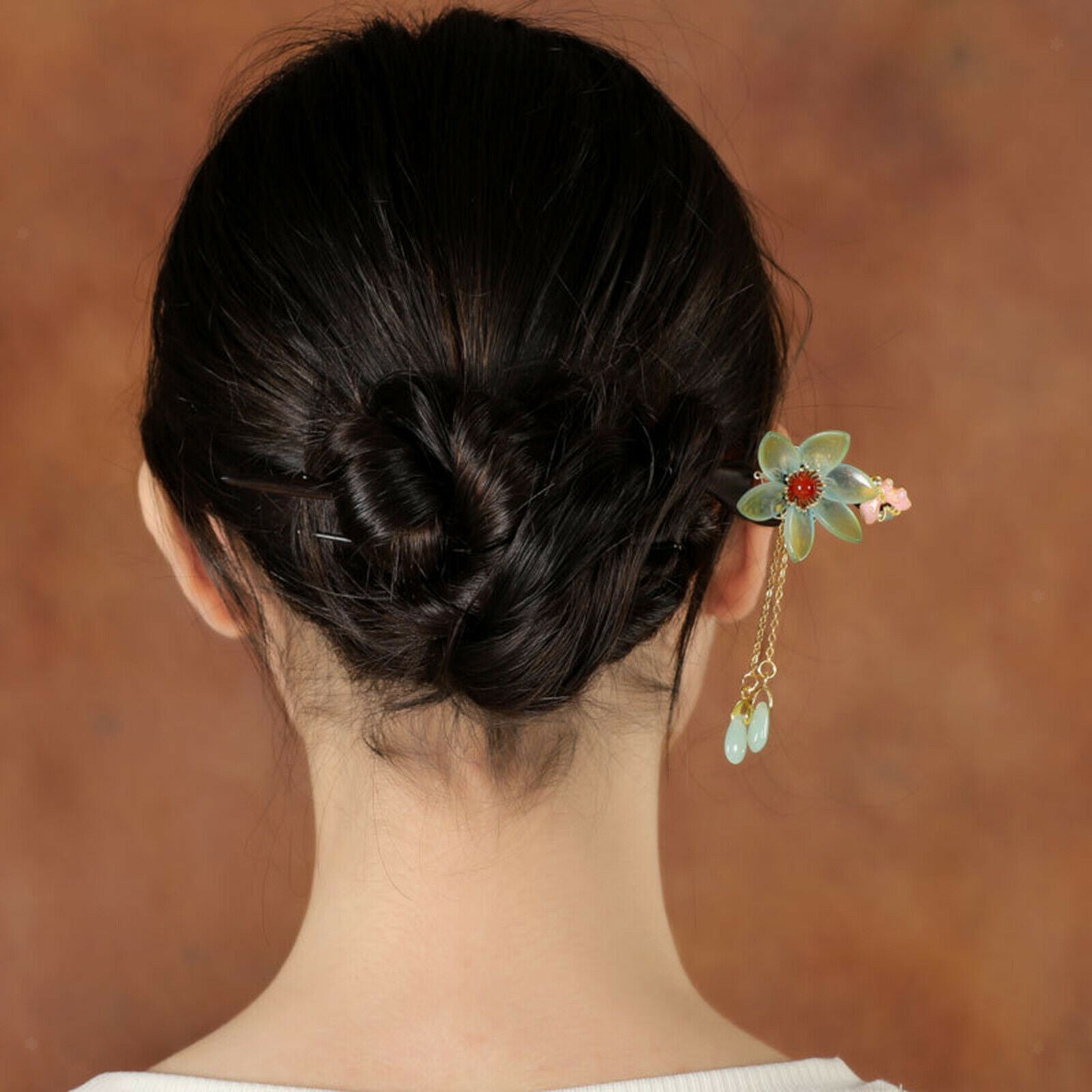 Flower Wooden Chinese Hairpin for Woman Decor 7.08inch Special Occasions