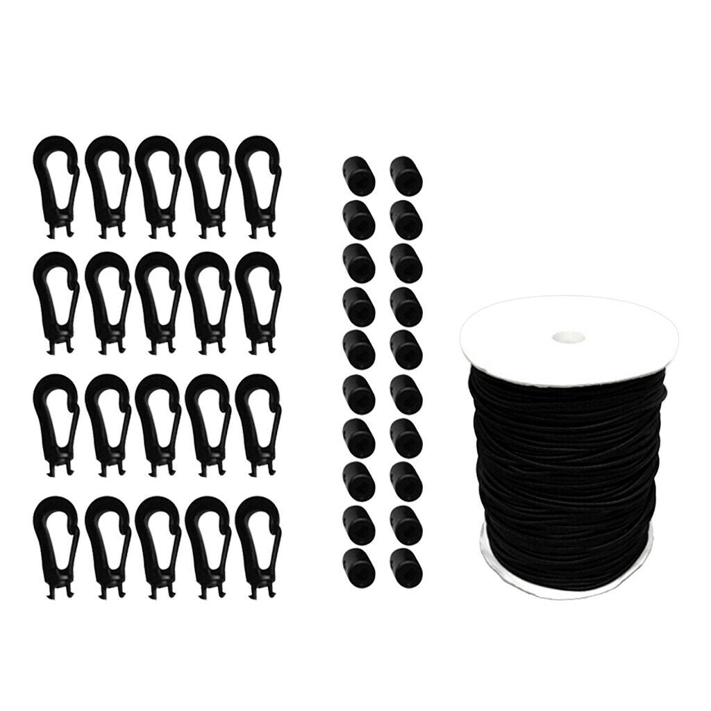 5mm 10 Meters Boat Marine Elastic Rope Shock Cord Tie Down & 20 Bungee Hooks