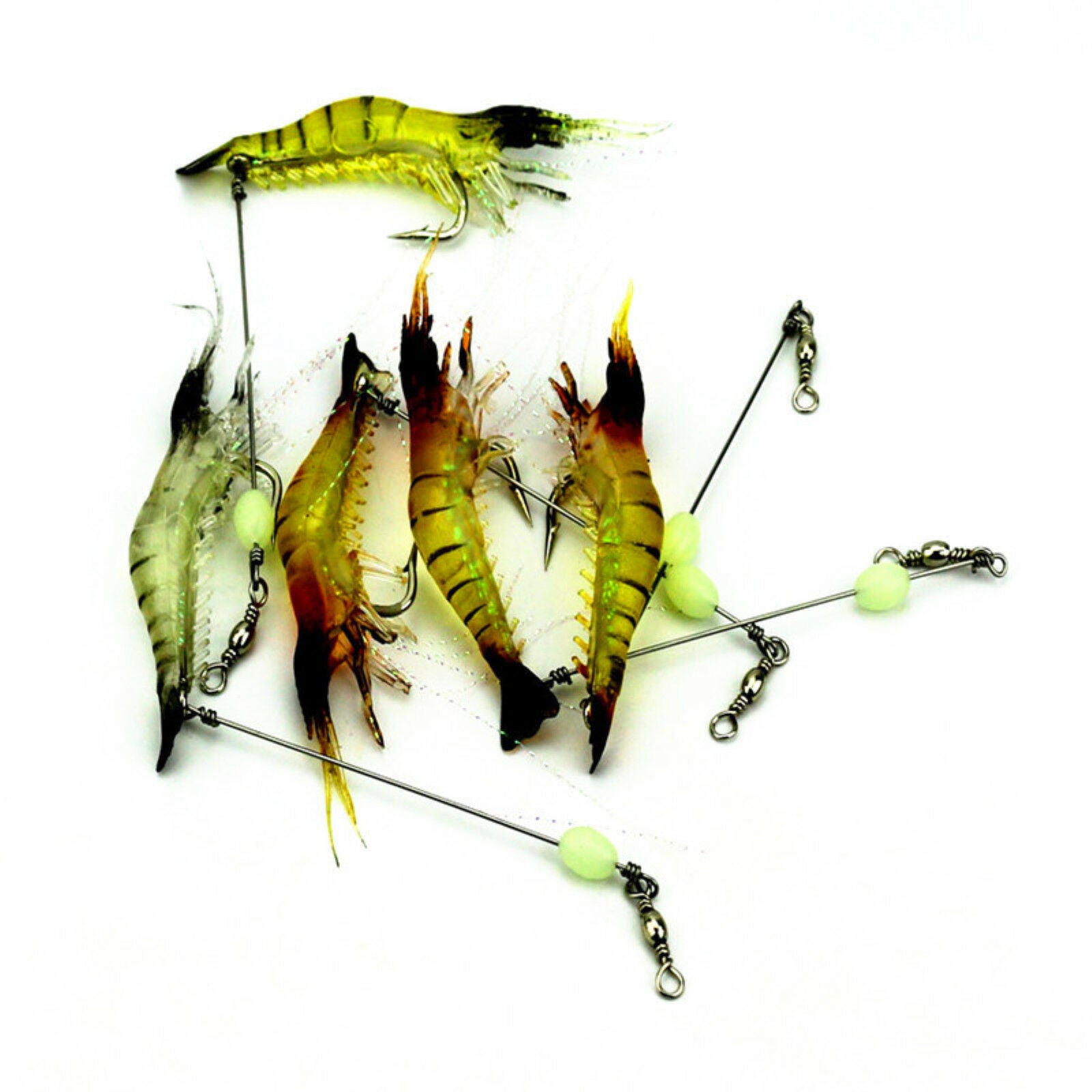 Lot of 5Pcs Soft Lifelike Shrimp Prawn Fishing Lures Luminous Bead Hook Bait