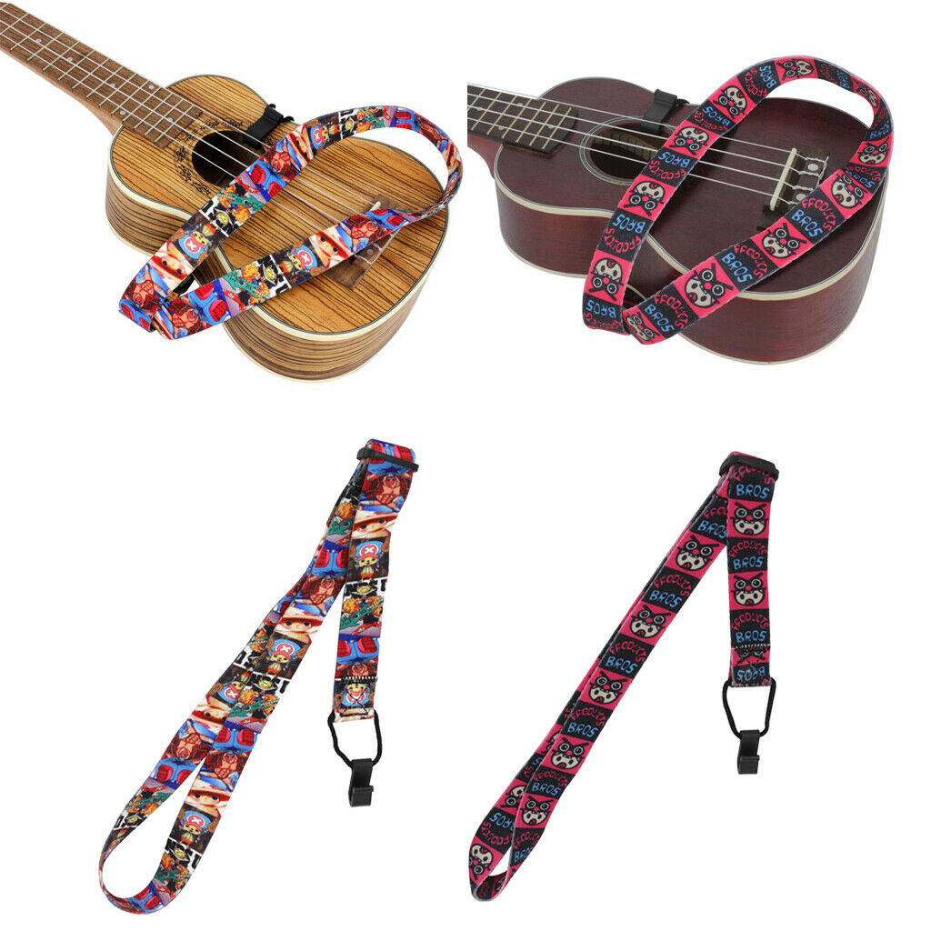2x Cartoon Elk Owl Ukulele Strap for Children&Adults, Adjustable Neck Strap