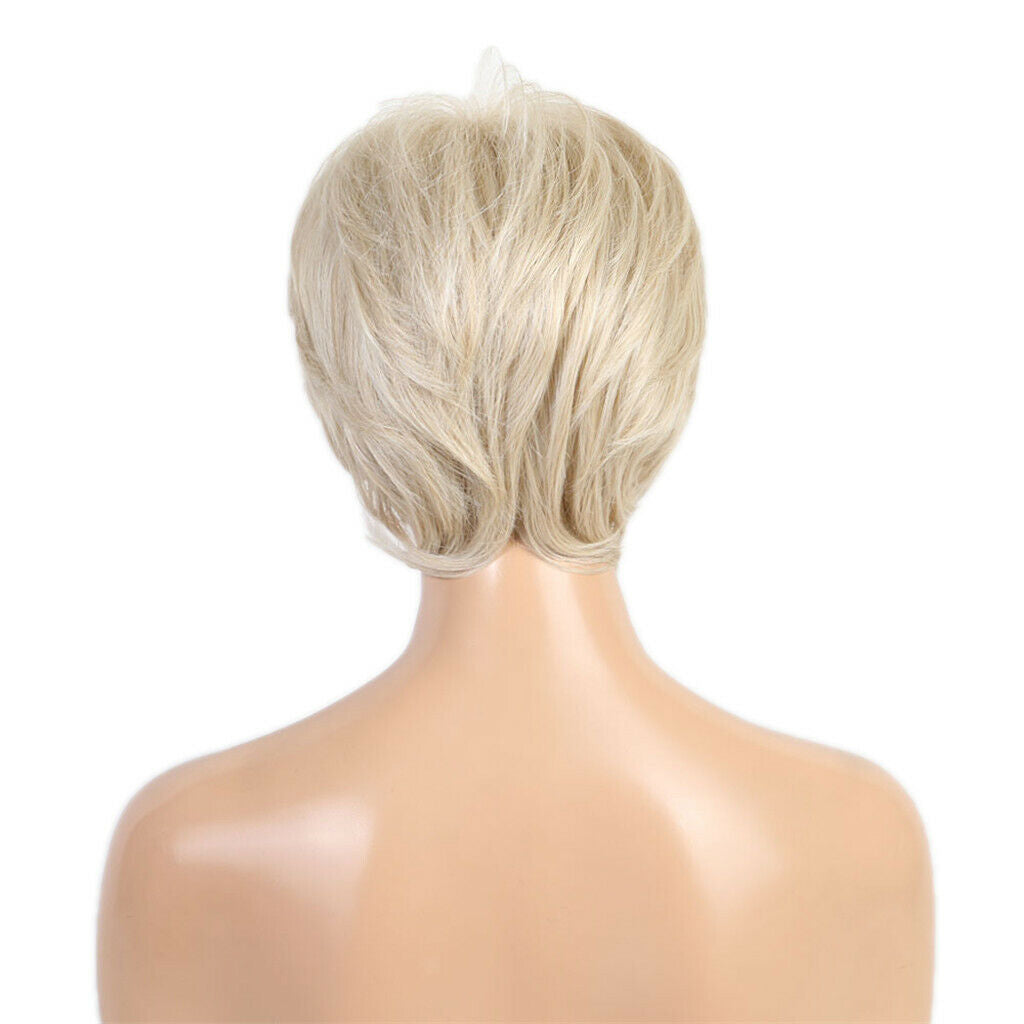 Human Hair Womens Side Part Wigs Costume Party Natural Pixie Cut Wig Beige